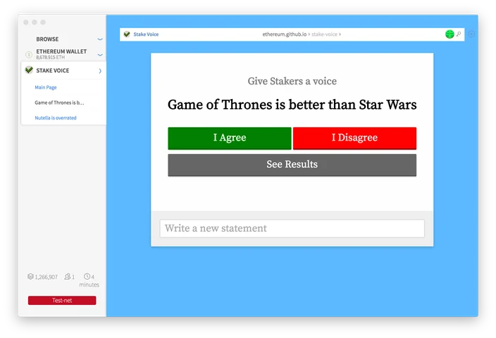 Stake Voice running on the Mist Browser