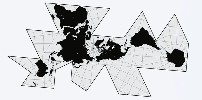 Buckminster Fuller's map is intended to show Earth as a united island, or "spaceship"