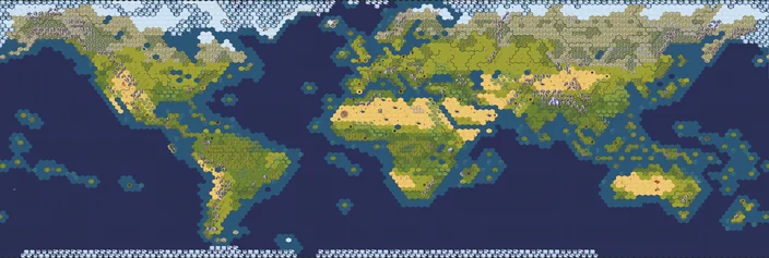 Compare the sizes of the United Kingdom and Africa in this Civilization map